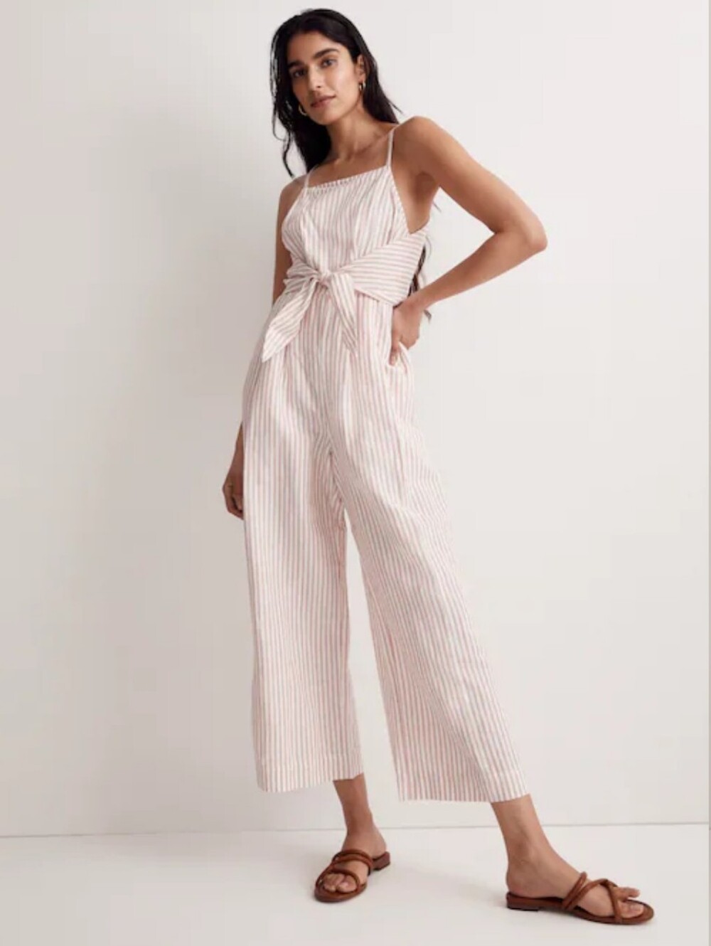 Madewell Pink & White Striped Linen Blend Jumpsuit